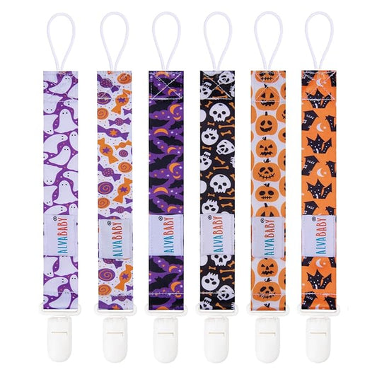ALVABABY Baby Pacifier Clips for Boys Girls Halloween Pacifier Universal Holder Leash Pacifier Clip Binky Holder for Teether Toys Soothie 6 Pack 6DBP05-1