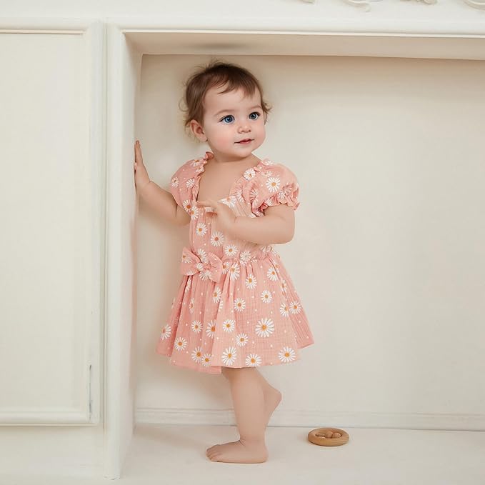 Baby Girls Floral Cotton Leotard Romper Newborn Daisy Playsuits Ruffled Sleeve Onesie Infant Jumpsuit Clothes Headband