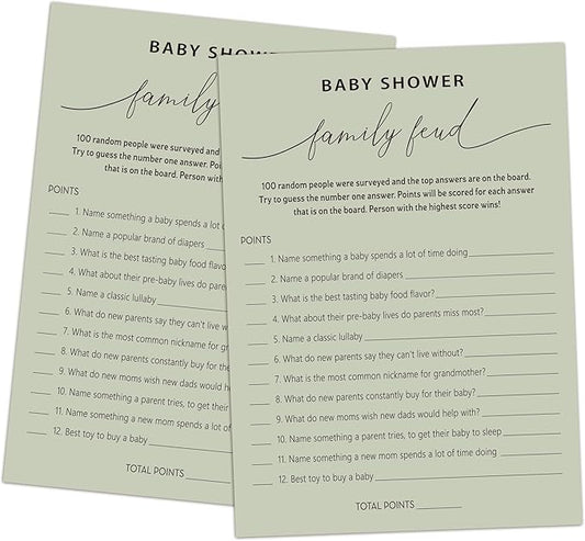 Baby Shower Family Feud Game - Pack of 30 Game Cards 1 Answer Key, Baby Shower Game for Boy & Girl, Gender Neutral Baby Shower Decorations, Baby Feud Game Supplies-07E-Atrovirens