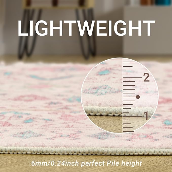zesthome 6x9 Washable Rugs for Baby Girl, Super Soft Pink Rugs for Nursery Room, Non-Slip Stain Resistant Bedroom Rug, Ultra-Thin Large Area Rug (Pink/Blue,6'x9')