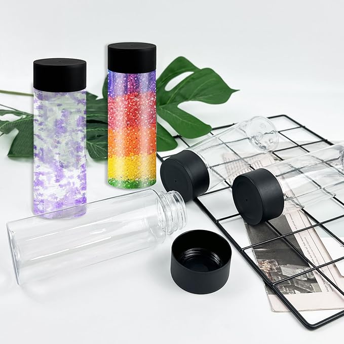 24 Pcs Sensory Bottles with Lids, 10 oz/ 300 ml Leakproof Clear Plastic Water Bottles Reusable Empty Sensory Bottles for Sensory Crafts Classroom Handmade Party Supply