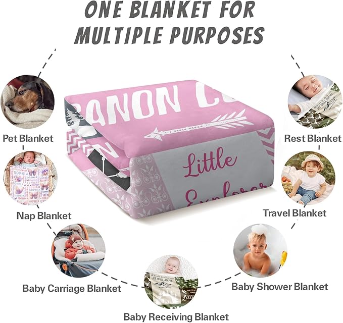 Ship Next Day, Personalized Baby Blanket for Boys Girls - Printed in USA, Custom Baby Blanket with Name Super Soft Plush Flannel, Easter Christmas Brithday Gifts for Baby Shower Kids Toddlers Newborn