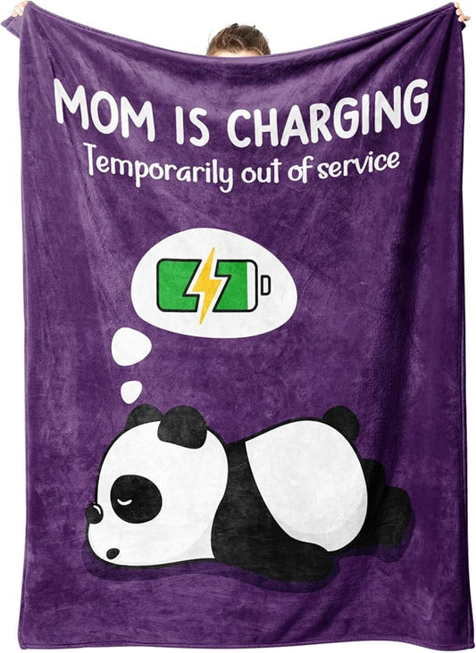 Craftique Gifts for Mom Birthday Christmas- Funny Soft Mom is Charging Blanket- New Moms Gifts for Women, Practical Blanket Throw for Napping Travel, 80”×60”