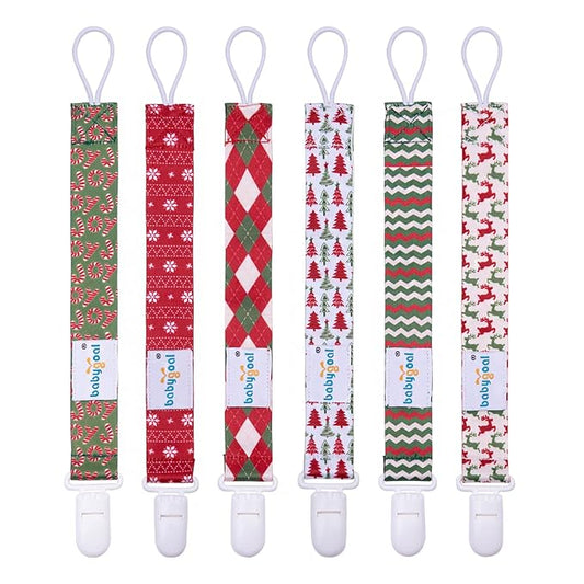 Babygoal Christmas Pacifier Clips, 6 Pack Binky Paci Holder and Leash for Boys and Girls Fits for Most Pacifier, Binkie Styles & Baby Teethers & Toys and Xmas Gift 6PB19