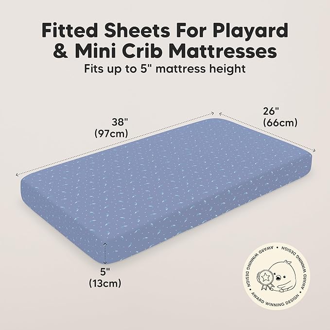 2-Pack Mini Crib Sheets Fitted - 38x26 Pack N Play Sheets for Pack and Play Mattress, Organic Cotton, Soft & Breathable Playard Bedding, Neutral Mini Toddler Bed Cover for Boys, Girls (Marine Muse)