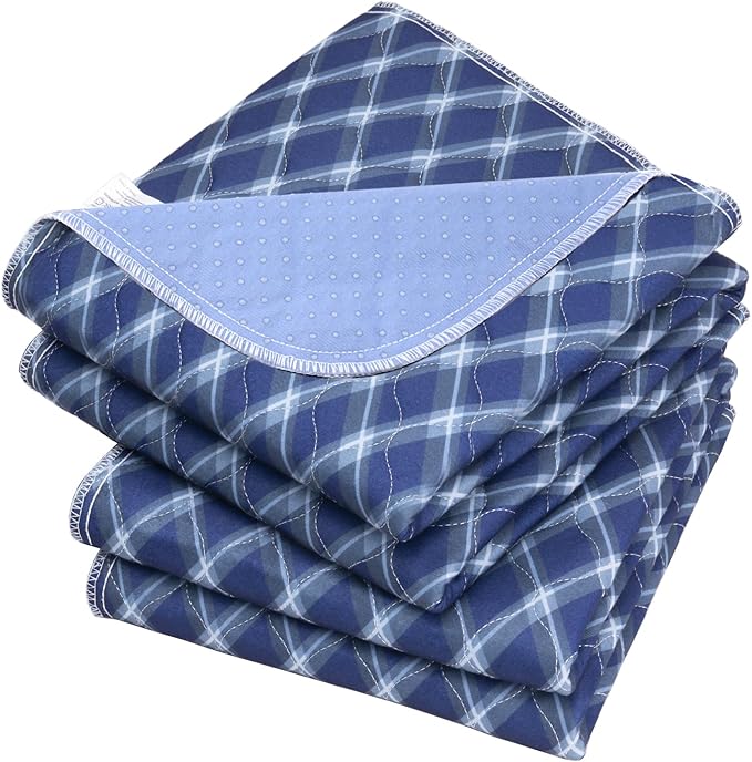 Non-Slip Bed Pads for Incontinence Washable (34" x 36"|2 Pack), Waterproof Bed Pads, Navy Blue Grid, Bed Wetting Pads for Bed, Sofa, Floor, Resuable Underpads for Adults, Seniors, Pet