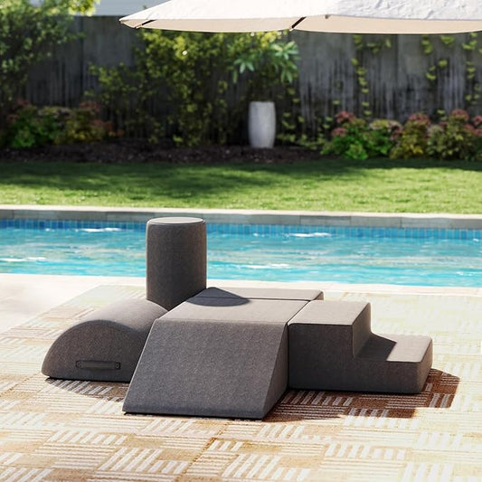 jela Kids Foam Climbing Blocks 6Pcs Soft Play Equipment Waterproof Fabric, UV Resistant Toddler Climbing Toys Indoor& Outdoor Soft Play Climbing Set, Lightweight Climbing Blocks for Kids (Darkgrey)