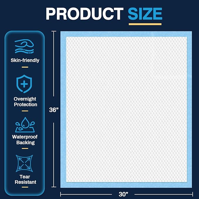 AAY Disposable Bed Pads 30"X36" (100pcs) Tear-Resistant Cloth Backing Underpads Super Absorbent Pee Pads Extra Large Premium Chucks for Adults Incontinence Pads Waterproof for Elderly, Kids or Puppy