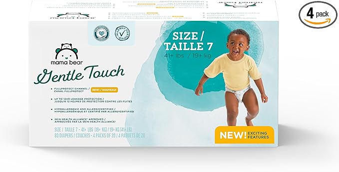 Amazon Brand - Mama Bear Gentle Touch Diapers, Size 7, 80 Count (4 packs of 20)