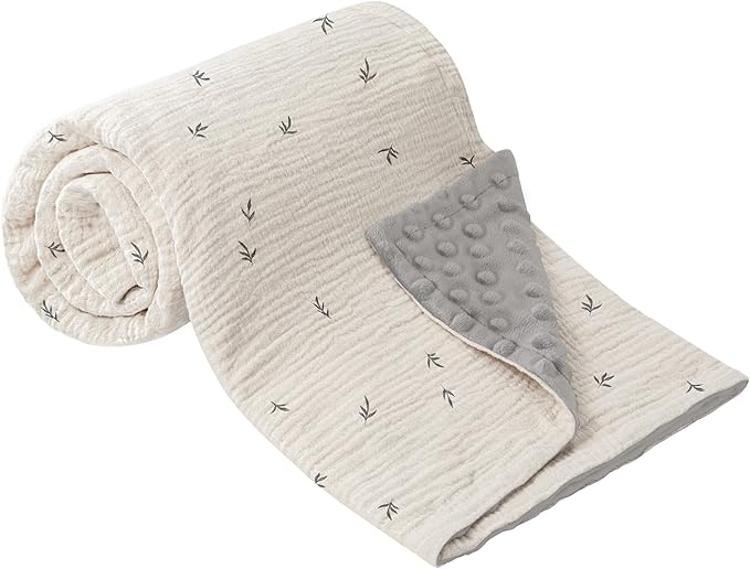 Bearmoss Baby Blankets for Unisex Boys Girls, Soft Nursery Crib Blankets with Muslin Cotton Front and Dotted Fleece Back for Newborns Toddlers 30x40inch (Cute Bud)