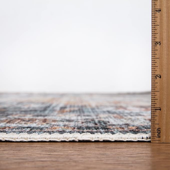 Bloom Rugs Washable Non-Slip 7 ft Runner - Teal/Peach Traditional Runner for Entryway, Hallway, Bathroom, and Kitchen - Exact Size: 2.5' x 7'