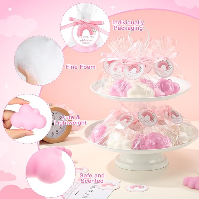 Demissle 20 Pcs Cloud Baby Shower Soap Favors Mini Handmade Soap Gifts with Thank You Card for Guests Christmas Party Wedding Return Gifts Bridal Shower Decorations (White Pink)