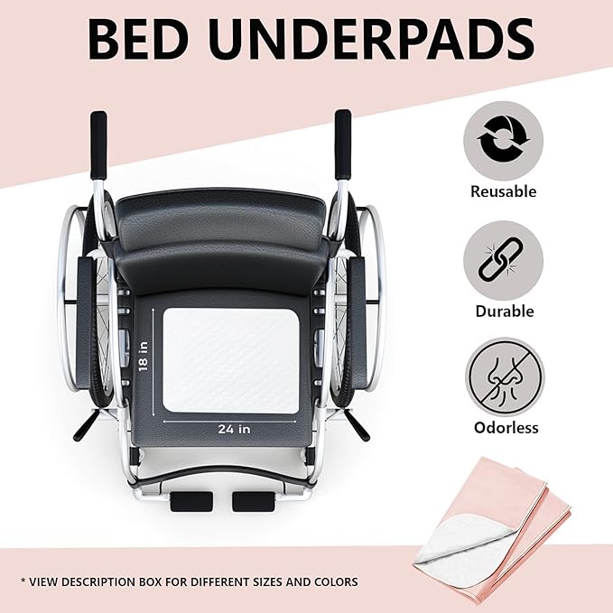 Platinum Care Reusable Bed Pads - Waterproof & Washable Incontinence Bed Pads - Mattress and Chair Protector for Adults, Kids, Elderly, Dogs - Pack of 4-18x24 (2 Blue 2 Pink)
