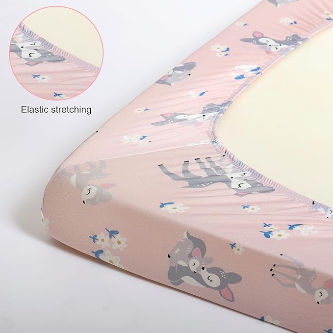 Pack n Play Fitted Sheet. 2 Piece Mini Crib Sheet. Elastic Playard Sheet. Portable Sheet Set. Compatible with Graco Pack n Play. (Leaves & Deer)