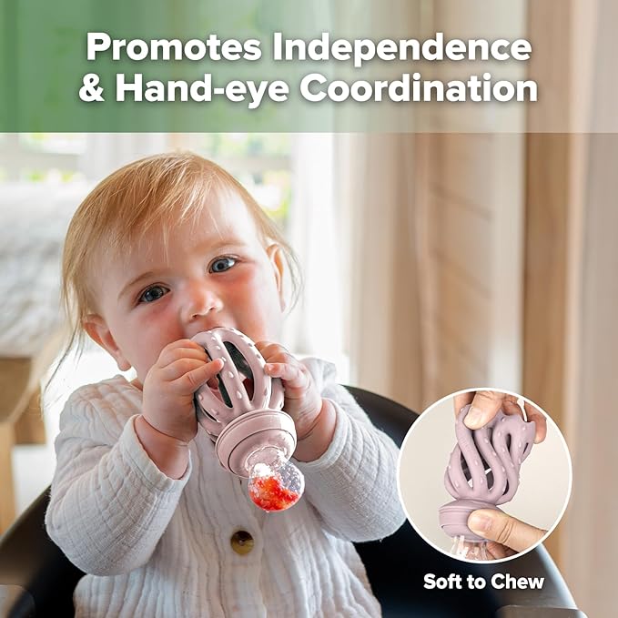 Haakaa Octopus Baby Fruit Food Feeder & Mini Freezer Nibble Tray Combo, Breastmilk Popsicle Molds for Cooling Relief, BPA Free Silicone Feeder for Safe Infant Self Feeding, 4 Month+ (Lavender)