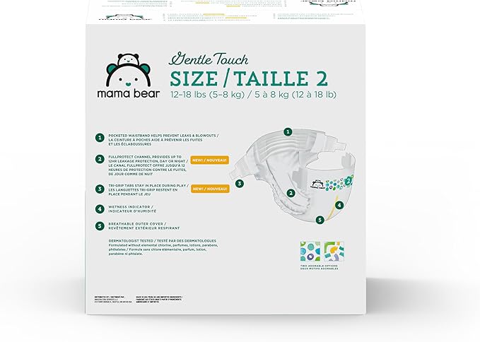 Amazon Brand - Mama Bear Gentle Touch Diapers, Size 2, 184 Count (4 packs of 46)
