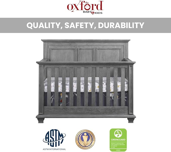 Oxford Baby Kenilworth 4-in-1 Convertible Baby Crib, Graphite Gray, GreenGuard Gold Certified
