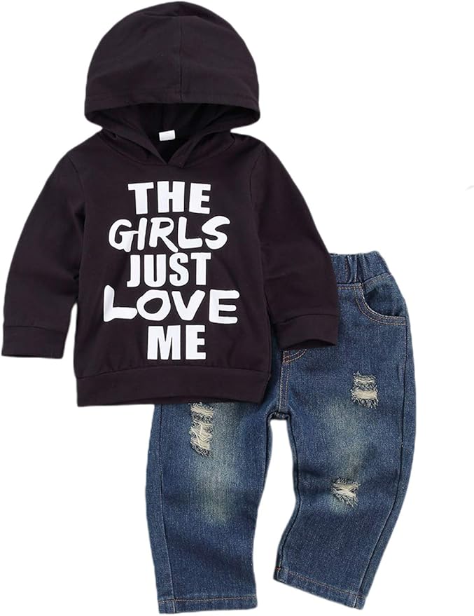 fhutpw Toddler Baby Boy Outfits Hoodie Sweatshirts & Jeans Clothes Set Fall Winter 6 9 12 18 24 Months