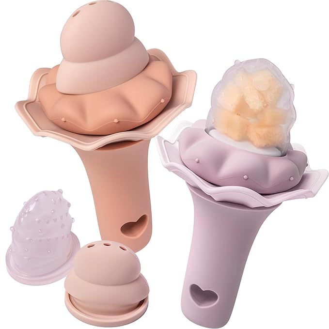 Moonkie Baby Fruit Feeder, BPA Free Silicone Food Feeder for Infant Self Feeding, Baby Shower Gifts for Teething Relief, Baby Feeding Essentials 4 Months+, Two Pouches, 2 Pack