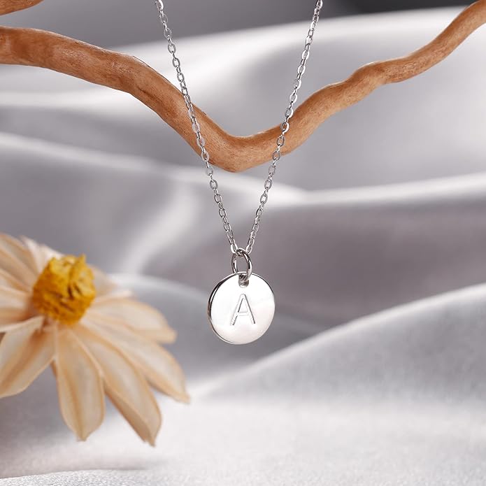 Hidepoo Disc Initial Necklace Gifts for Girls - 14K Gold Filled/Rose Gold/S925 Sterling Silver Disc Initial Necklaces Personalized Birthday Gift Tiny Initial Necklace Jewelry for Girls Women