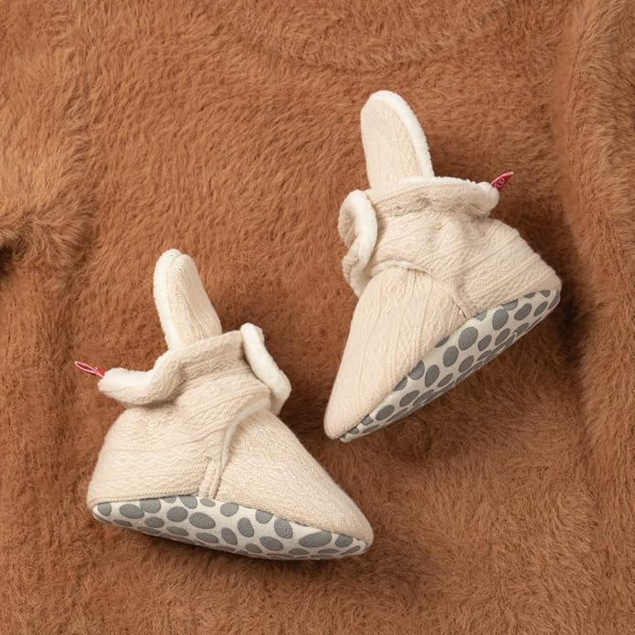 Sawimlgy Newborn Infant Baby Girl Boy Cotton Booties Stay On Sock Slippers Soft Bedroom Shoes Non-Skid Ankle Boots With Grippers Toddler Crib Warm Shoe First Walker Birthday Shower