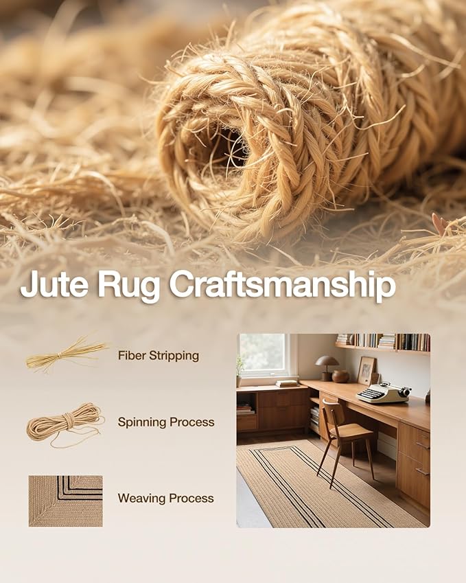 LUMI Jute Runner Rug Non Slip for Hallway, 3'x12' Natural Rustic Carpet No Shedding, Farmhouse Braided Area Mat Indoor High Traffic for Living Room, Entryway, Kitchen, Laundry