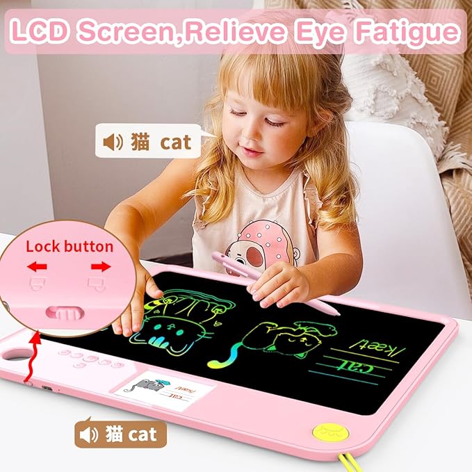 16" LCD Writing Tablet for Kids,Autism Sensory Toys Ages 3 4 5 6 7 Dual Screen Learning, 9 Knowledge Categories, Type-C, Lightweight, Long Battery Life, Ideal for Travel and Gifts Pinks