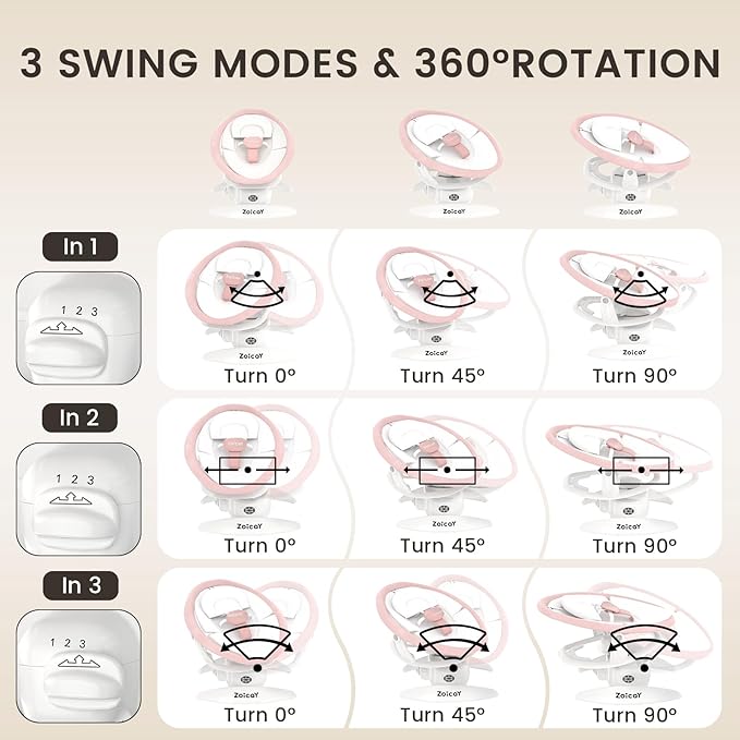 3-in-1 Baby Swing for Infants with Motion Detection, Electric Baby Swing with 3 Swing Modes, 12 Lullabies & 5-Speeds & Removable Swing Seat, BT Enabled & 360°Rotating Seat and Manual Remote, Pink