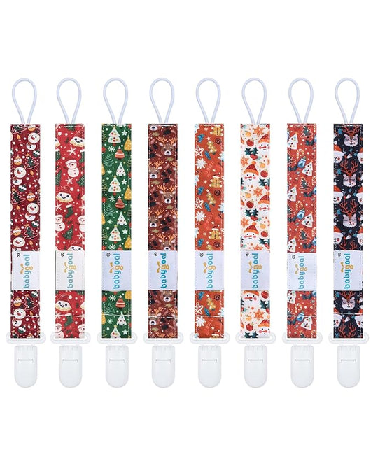 Babygoal Christmas Pacifier Clips 8 Pack, Pacifier Holder Clips for Baby Boys and Girls Fits for Most Pacifier, Binkie Styles & Baby Teethers & Toys and Gift 8PS38-B