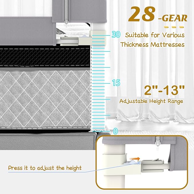 Height Adjustable Bed Rail for Toddlers, Kids Safety Baby Bed Rail for Twin/Full/King/Queen Size Bed (3 Sides, 74 * 74 * 54 Inch)