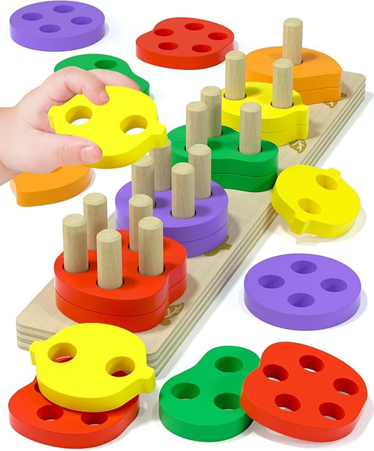 Montessori Toys for 1 2 3 Year Old Boy Girl, Toys for Ages 2-4 Toddlers Kids Baby, 1 2 Year Old Boy Girl Birthday Gifts, Wooden Learning Puzzles Shape Sorter Toy for Toddlers