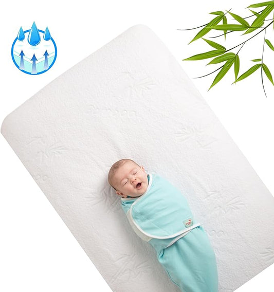 Bamboo Rayon Baby Crib Mattress Protector - Waterproof Breathable Cooling Fitted Mattress Cover 28x52 inches (Single Pack)