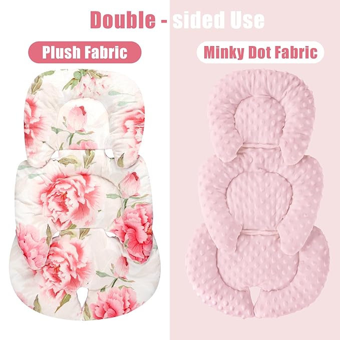 Infant Car Seat Insert, HNHUAMING Baby Car Seat Head & Body Support for Newborn, Ultra Soft Reversible Preemie Carseat Insert Cushion for Girls Boys, Fit CarSeat, Stroller, Swing, Bouncer, Pink Floral