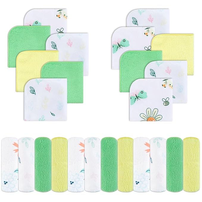 Viviland Baby Washcloths, Super Soft Baby Bath Towels for Newborn 24 Pack, Absorbent Face & Body Wash Cloth for Baby Girl, Butterfly Pattern, 9 x 9 inch