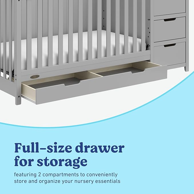 Graco Hadley All-in-One Convertible Crib & Changer (Pebble Gray) – GREENGUARD Gold Certified, Fits Standard Crib Mattress, Converts to Toddler Bed and Full Bed, 4 Adjustable Mattress Heights