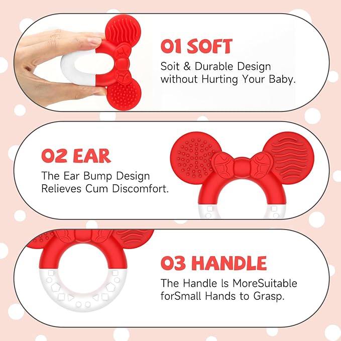 Baby Teething Toys，Teether for Babies 3＋Months，BPA Free Soft and Silicone Teething Relief Soothing Sore Gums Baby Chew Toys