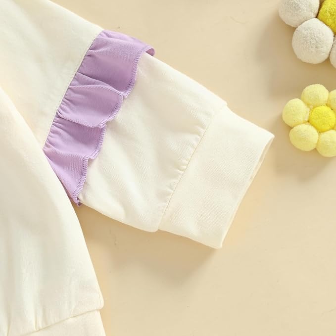 Madjtlqy Toddler Baby Girl Fall Winter Outfit Clothes Flowers Crochet Embroidery Long Sleeve Sweatshirt Tops and Pants Set