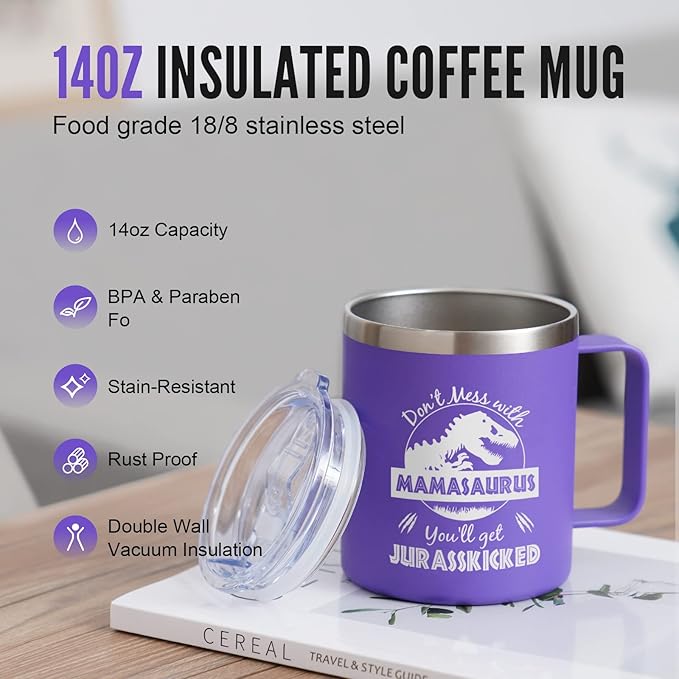 NOWWISH Mothers Day Gifts for Mom from Daughter Son, Mamasaurus Coffee Mug, Birthday Gifts Idea for Mom Women