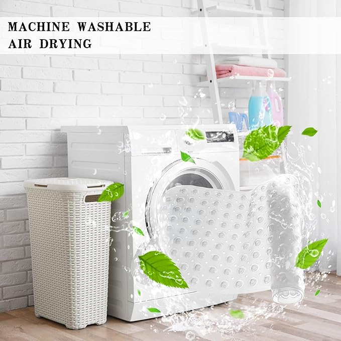 Linoows Bathtub and Shower Mats, Extra Long Non-Slip Bath Tub Mat 39 x 16 Inch, Machine Washable Bathmat with Suction Cups & Drain Holes for Bathroom Floor, Clear