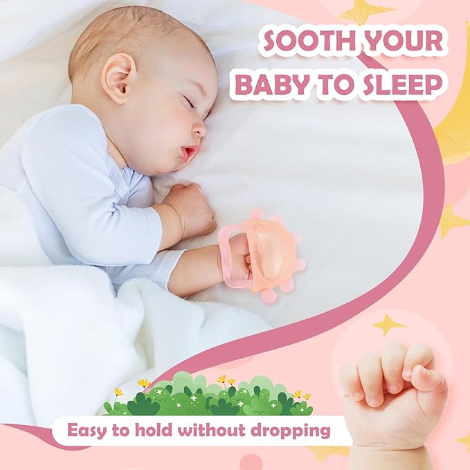Anboor Baby Teething Toys, Silicone Teethers for Babies Anti Dropping Hand Teether, Infant Baby Chew Toys for Teething Relief, Ideal Present for Newborn Soon-to-be Mothers（Orange）