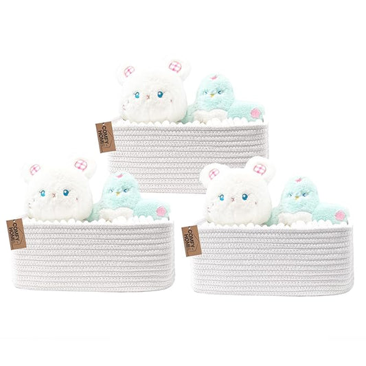 COMFY-HOMI 11.5"x7.5"x4.7" Storage Baskets for Organizing | Cotton Rope Woven Basket | Toy Storage Bin Box | Basket for Shelves, Closet Organizer Bin, Decorative Closet Shelf, 3 Pack, All white
