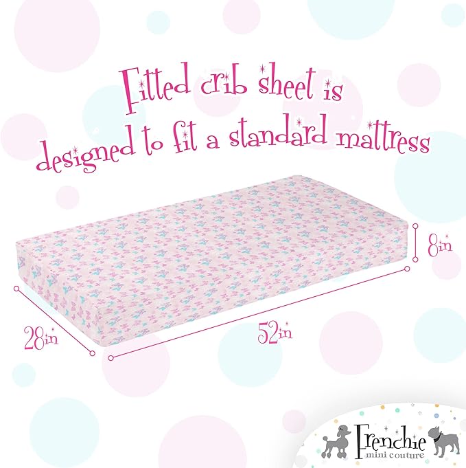Fitted Crib Sheet Single, 100% Woven Cotton, Toddler Fitted Sheet, Fits Standard Size Baby Mattress 28 x 52 x 8in, Butterfly (Pink)