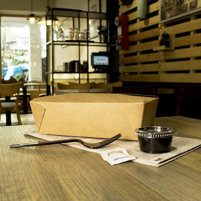 Karat Paper To Go Boxes [76 oz - 200ct] Leak-Resistant, Microwavable, Heavy-Duty Take Out Boxes | Grease Resistant & Stackable | #3 Kraft Brown