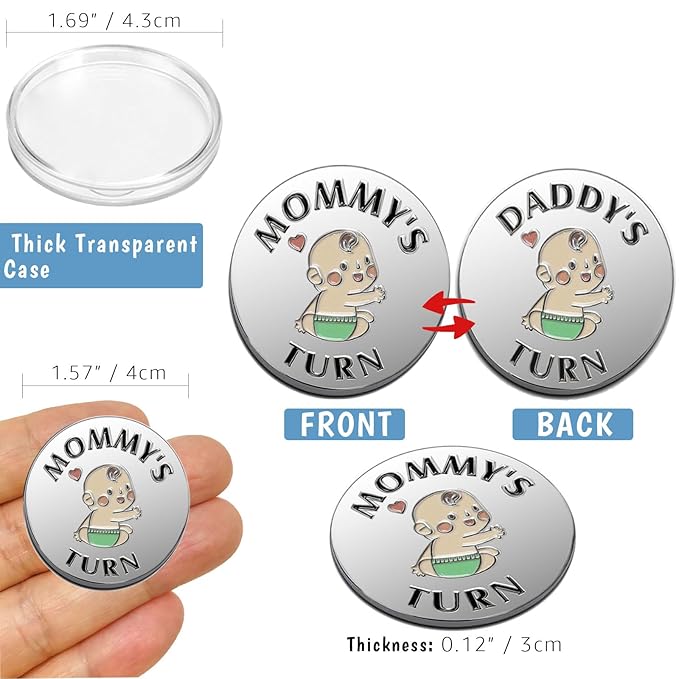 Fathers Day New Baby Gifts for Parents,Double-Sided Decision Coin Gift for New Mom & Dad,Funny Baby Shower Gifts for Couple,Gifts for Pregnant Women as Halloween Thanksgiving Christmas Gift，D-Silver