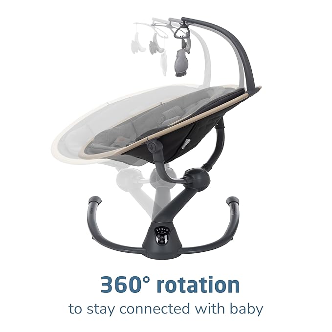 Maxi-Cosi Cassia Smart Baby Swing for Infants, Portable Foldable Swing with Music, 360 Rotation, 5 Speeds, 12 Melodies, EcoCare Fabric, Auto Motion Sensor, 2 Reclines, Classic Graphite