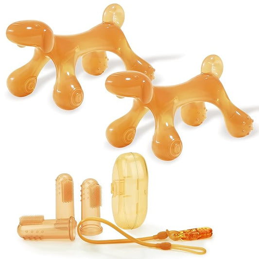 WAJIAYON 2 Pack Amber Oil Baby Teething Toys for Babies 0-6 Months,Silicone Baby teethers for Babies 3-6 Months,Freezer BPA Free Super Soft and Textured 6 to 12 Months,Chew Infant Toys Gift-（Dog）