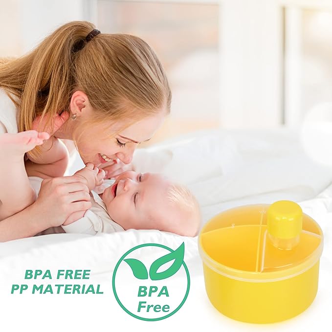 Accmor Formula Dispenser On The Go, Non-Spill Rotating Four-Compartment Formula Container To Go, Milk Powder Snack Storage Container for Infant Toddler Travel Outdoor, Yellow