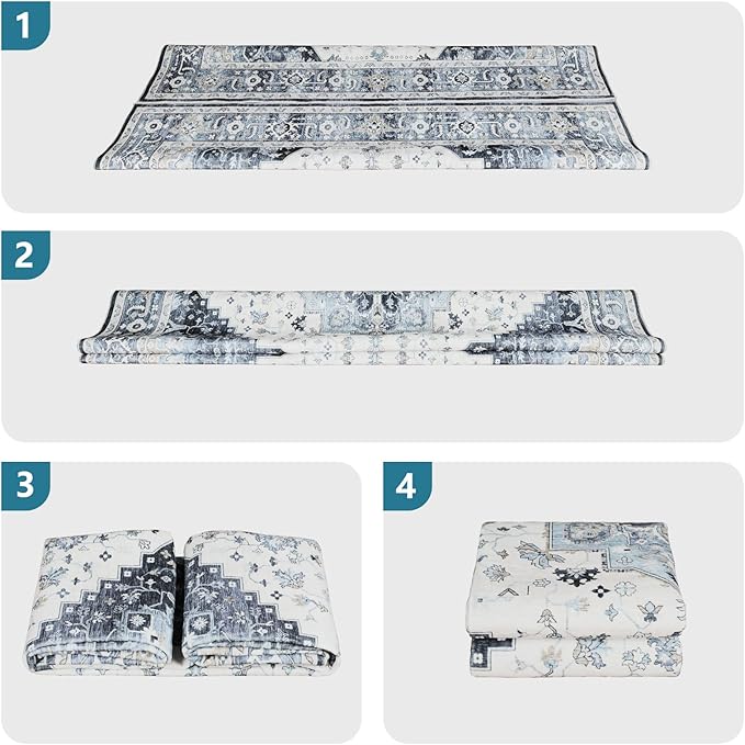 Dripex Vintage Washable Area Rug - 5x8 Distressed Rugs for Living Room Bedroom Oriental Medallion Floral Print Carpet Low-Pile Indoor Soft Non-Slip Accent Rug Farmhouse Office Home Decor