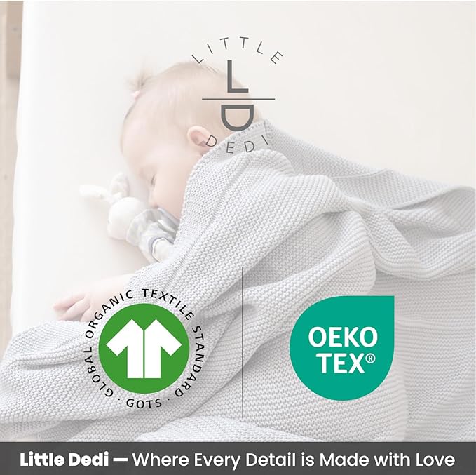 100% Organic Cotton Baby Knitted Blanket with Gift Box - Soft Toddler, Crib, Stroller Blanket - Neutral Swaddle and Receiving Blanket for Newborns, 30"x40", Harbor Mist