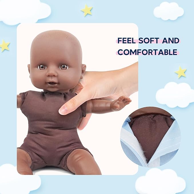 Toy Choi's Twin Baby Dolls - 12 inch Two Soft Black Body Babydoll with Rompers, Hat and Pacifier, Doll Bibs, Dolls Play Set for 2 3 4 5 Year Old Boys and Girls Gift